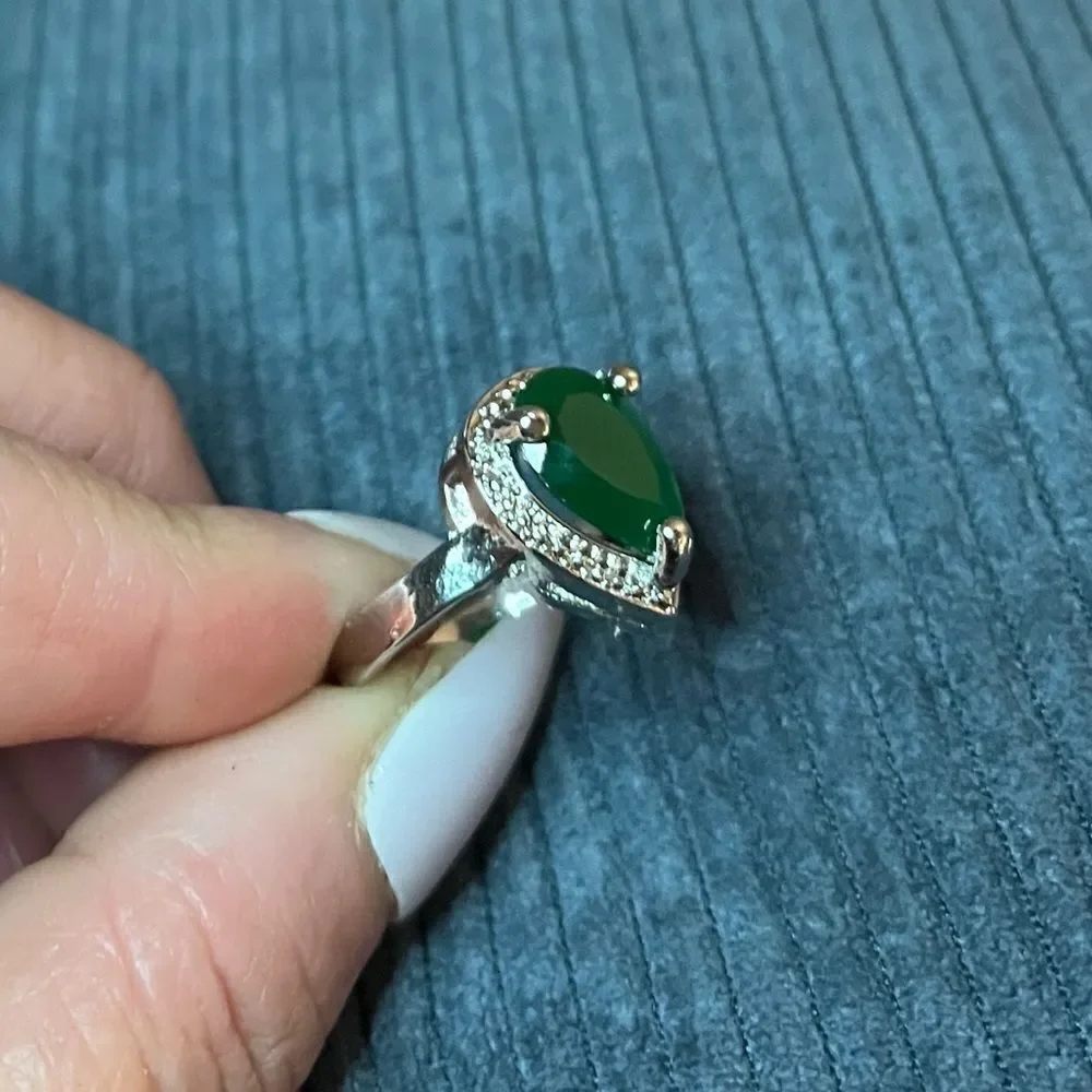 The Tears of Green Cabochon statement ring silver size 6